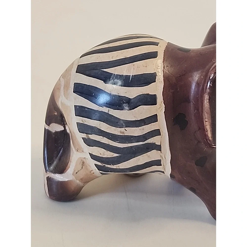 Handcarved‎ Soapstone Elephant Figurine  Handpainted Safari Patchwork 2.25